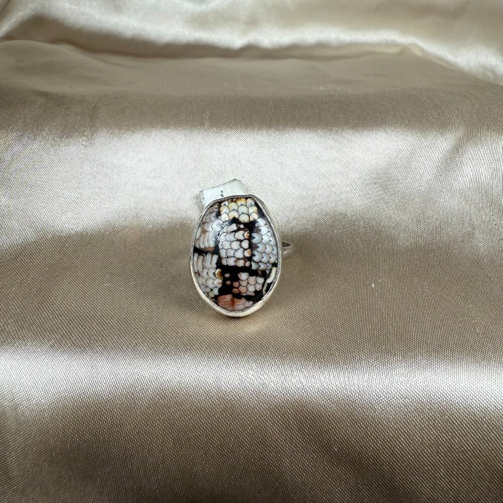 Snakeskin Wrasse Oval Stone Silver Ring Size 9.5